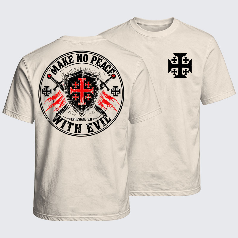 Washed T-Shirt - Make No Peace with Evil Knight Templar Jerusalem Cross