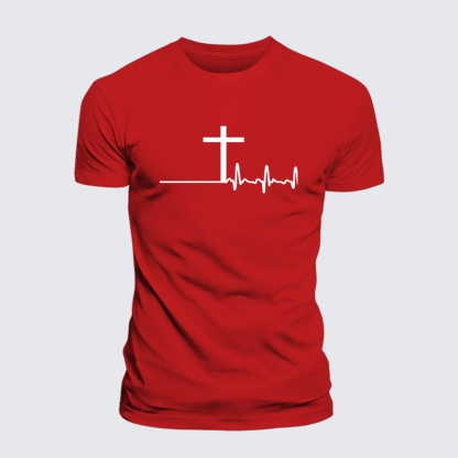 ECG Cross Jesus God Christian Cotton T-Shirt