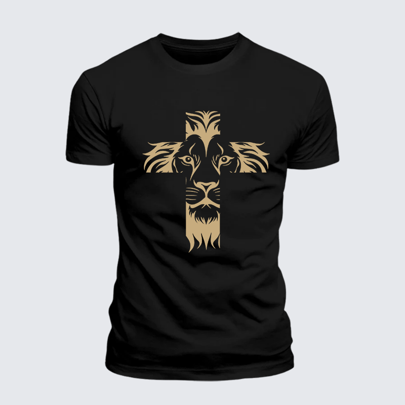 Lion Cross Jesus God Christian Cotton T-Shirt