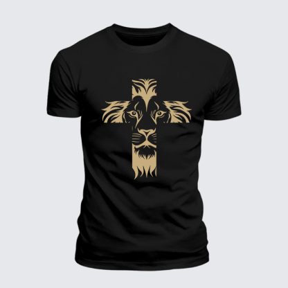 Lion Cross Jesus God Christian Cotton T-Shirt