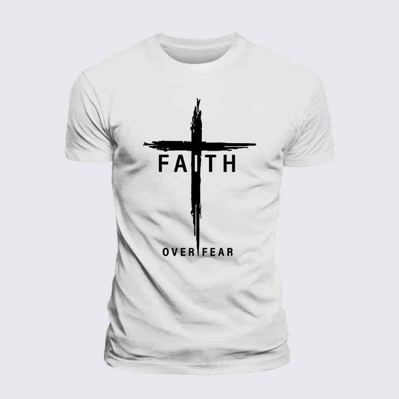 Faith Over Fear Cross  Jesus God Christian Premium Mercerized Cotton Tee
