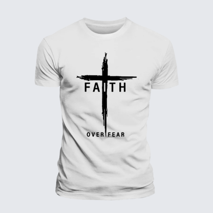 Faith Over Fear Cross  Jesus God Christian Premium Mercerized Cotton Tee