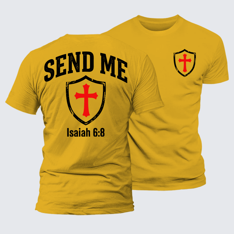 Isaiah 6:8 - SEND ME Jesus God Christian Premium Mercerized Cotton Tee
