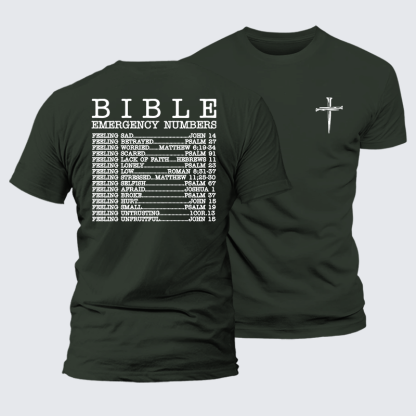 Bible Emergency Numbers Jesus God Christian Premium Mercerized Cotton Tee