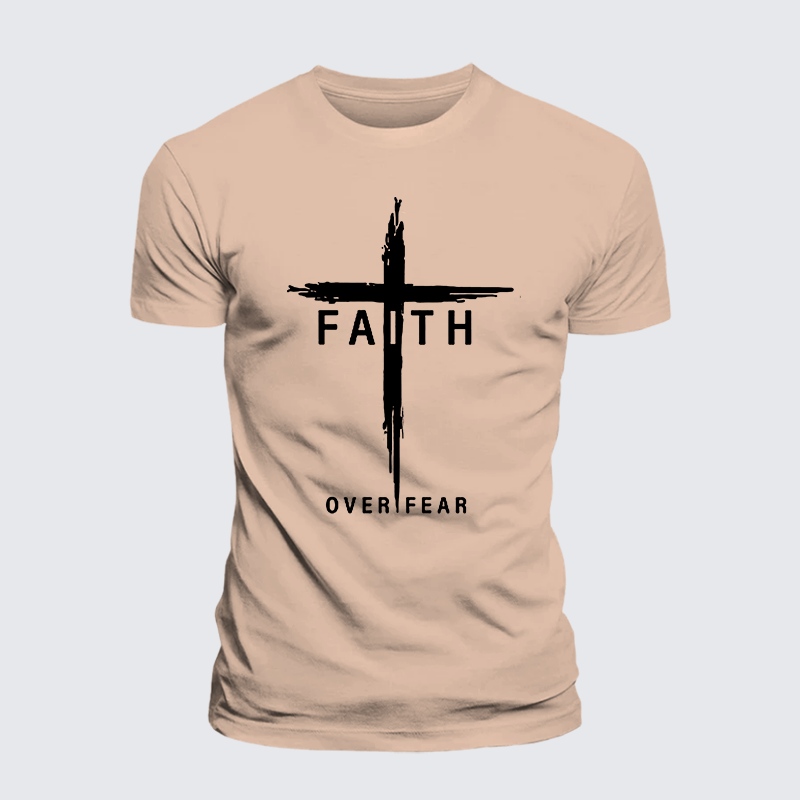 Faith Over Fear Cross  Jesus God Christian Premium Mercerized Cotton Tee