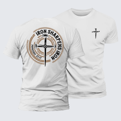 Iron Sharpens Iron - Proverbs 27:17 Jesus God Christian Cotton T-Shirt