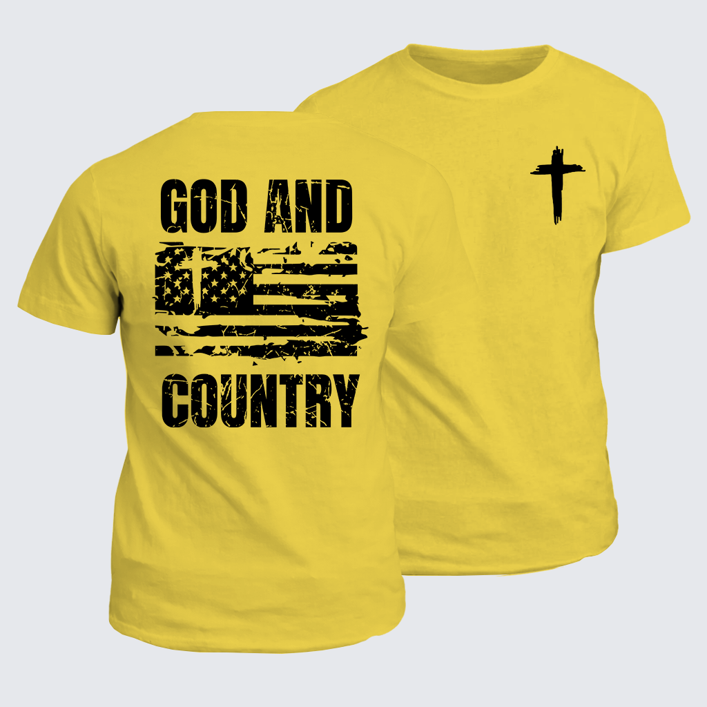 God And Country  Flag Cross Jesus God Christian Cotton T-Shirt