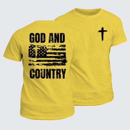 God And Country  Flag Cross Jesus God Christian Cotton T-Shirt