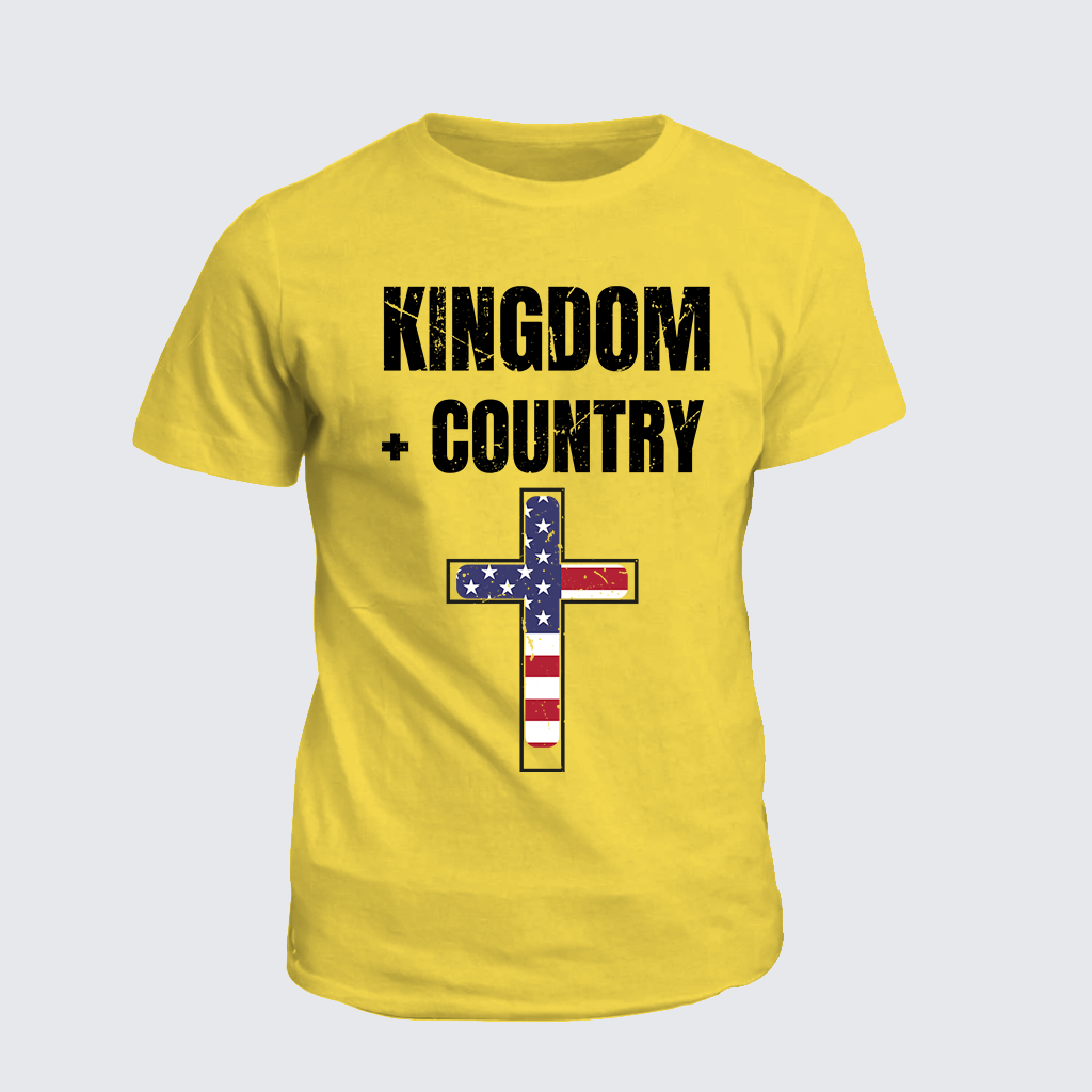 Kingdom + Country Flag Cross Jesus God Christian Cotton T-Shirt