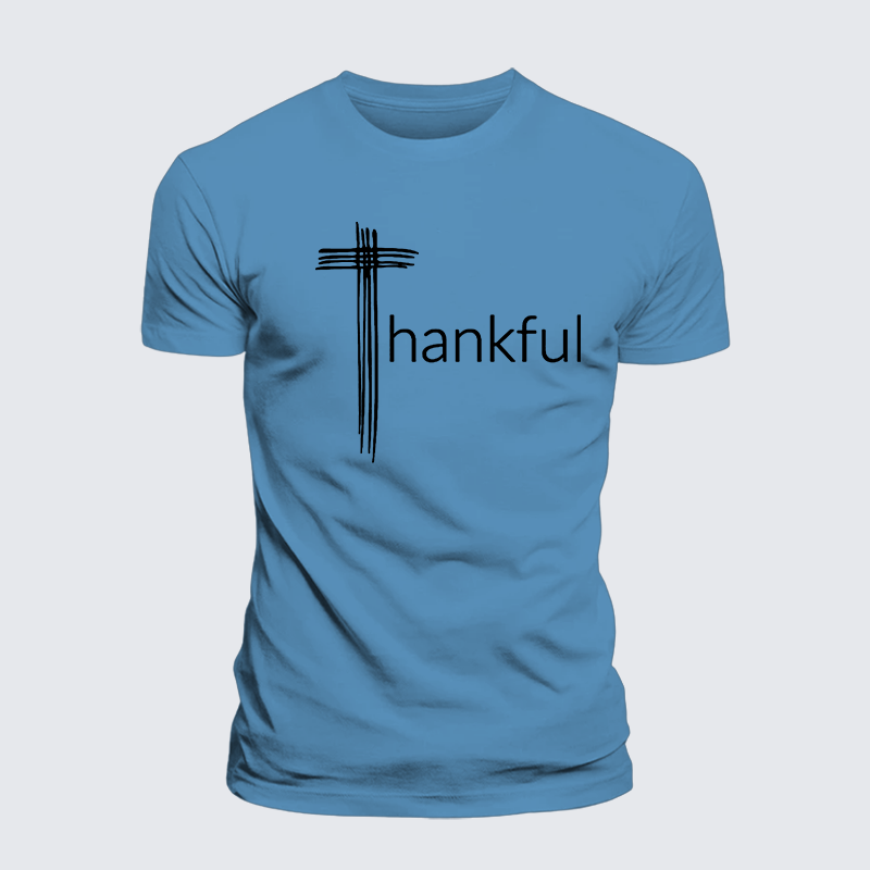 Thankful Cross Jesus God Christian Premium Mercerized Cotton Tee