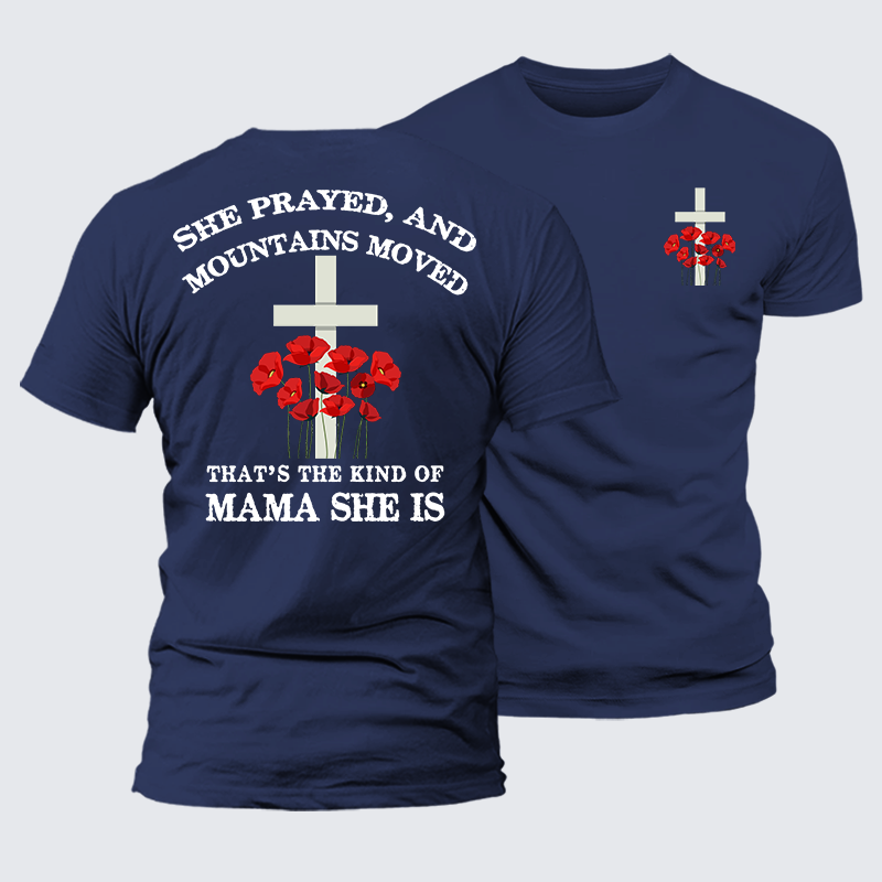 She Prayed, Mountains Moved Jesus God Christian Premium Mercerized Cotton Tee