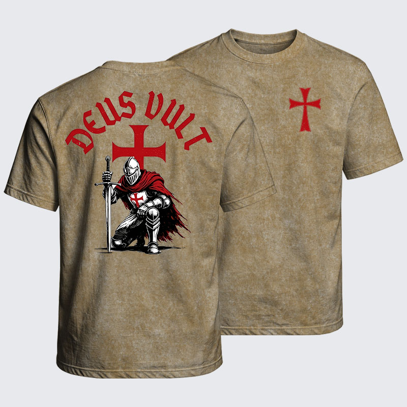 Washed T-Shirt - Templar Knight Crusader Deus Vult