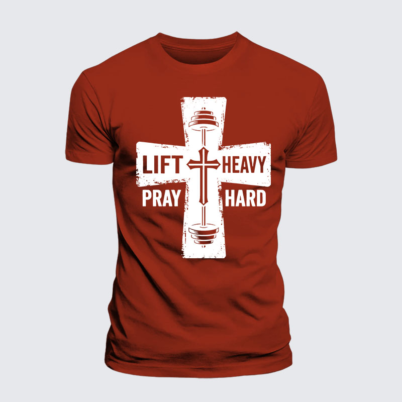 Lift Heavy Pray Hard Jesus God Christian Premium Mercerized Cotton Tee
