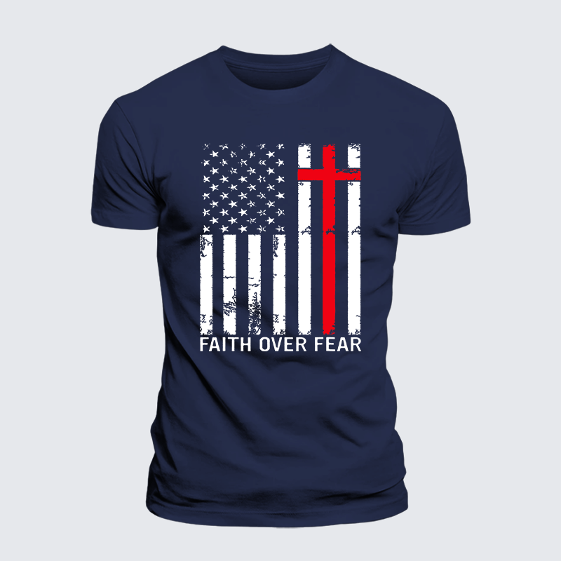 Faith Over Fear Jesus God Christian Premium Mercerized Cotton Tee