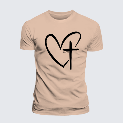 Cross Heart Jesus God Christian Premium Mercerized Cotton Tee