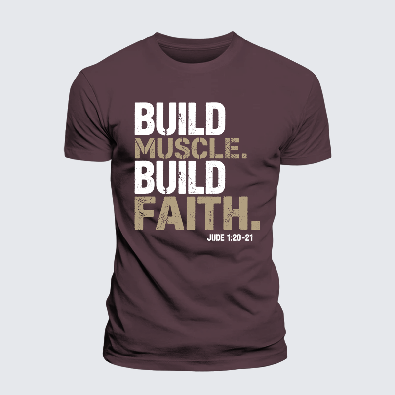 Build Muscle Build Faith Jesus God Christian Premium Mercerized Cotton Tee