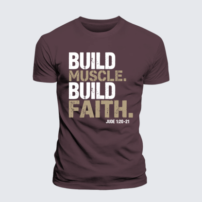 Build Muscle Build Faith Jesus God Christian Premium Mercerized Cotton Tee