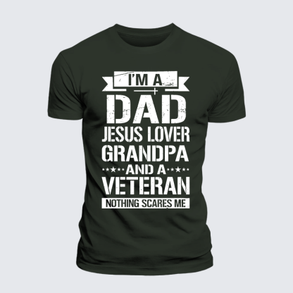 I'm A Dad-Jesus Lover-Grandpa-Veteran Jesus God Christian Premium Mercerized Cotton Tee