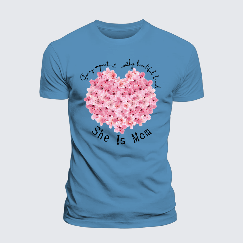 She Is Mom Strong Important Worthy Beautiful Loved Jesus God Christian Premium Mercerized Cotton Tee