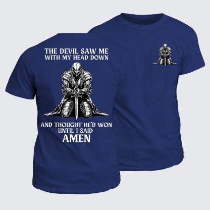 The Devil Saw Me Until I Said Amen Jesus God Christian Cotton T-Shirt