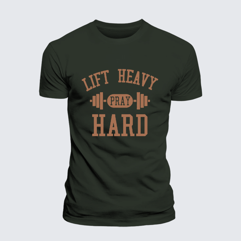 Lift Heavy Pray Hard Jesus God Christian Premium Mercerized Cotton Tee