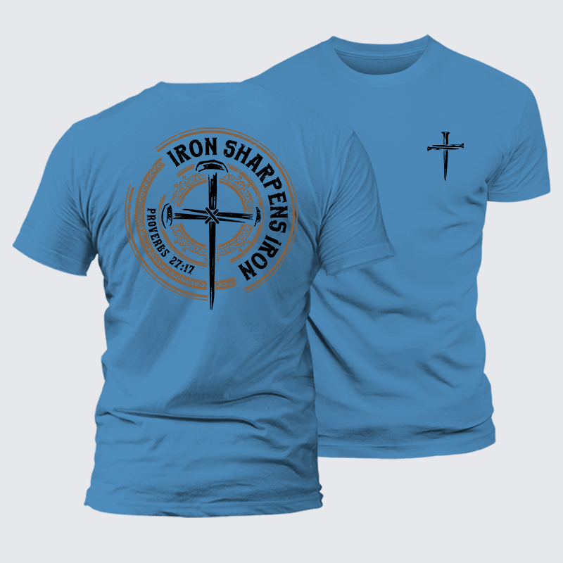 Iron Sharpens Iron - Proverbs 27:17 Jesus God Christian Premium Mercerized Cotton Tee