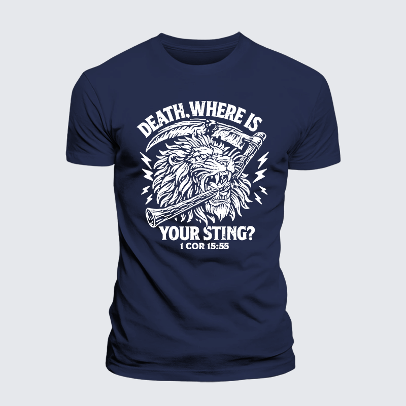 Death, Where is your Sting? - 1 COR 15:55 Jesus God Christian Premium Mercerized Cotton Tee