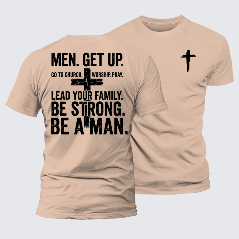 Men Get Up Jesus God Christian Premium Mercerized Cotton Tee