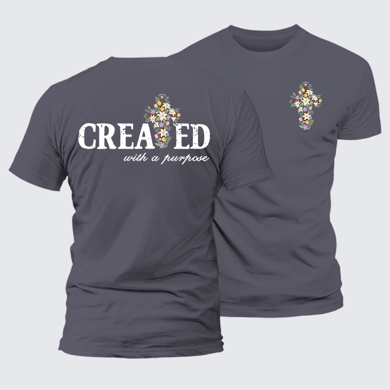 Created With Purpose Jesus God Christian Premium Mercerized Cotton Tee