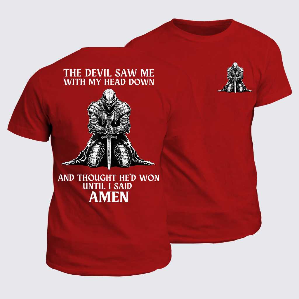 The Devil Saw Me Until I Said Amen Jesus God Christian Cotton T-Shirt