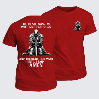The Devil Saw Me Until I Said Amen Jesus God Christian Cotton T-Shirt