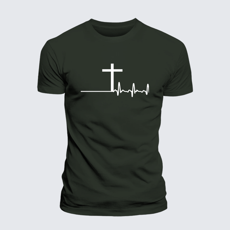 ECG Cross Jesus God Christian Premium Mercerized Cotton Tee