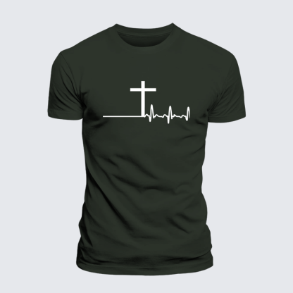 ECG Cross Jesus God Christian Premium Mercerized Cotton Tee