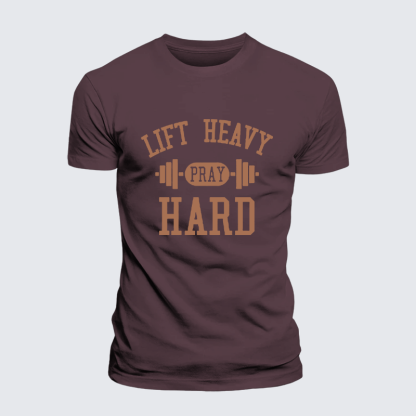 Lift Heavy Pray Hard Jesus God Christian Premium Mercerized Cotton Tee