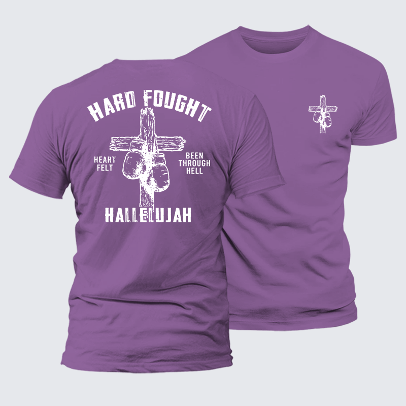 Hard Fought Hallelujah  Jesus God Christian Premium Mercerized Cotton Tee