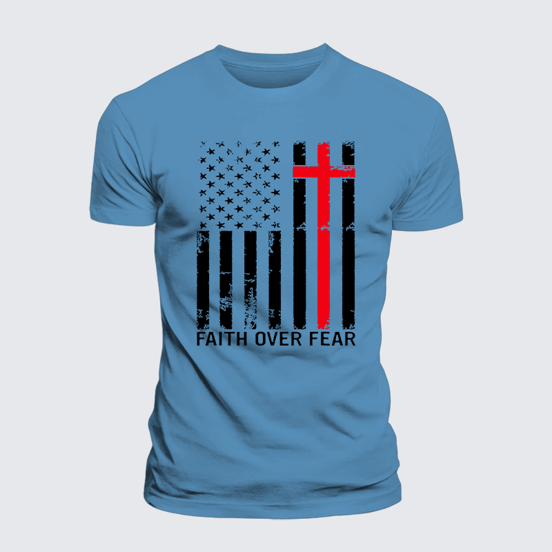 Faith Over Fear Jesus God Christian Premium Mercerized Cotton Tee