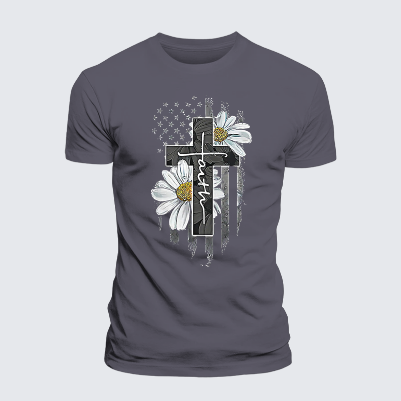 Flower Cross Faith Jesus God Christian Premium Mercerized Cotton Tee