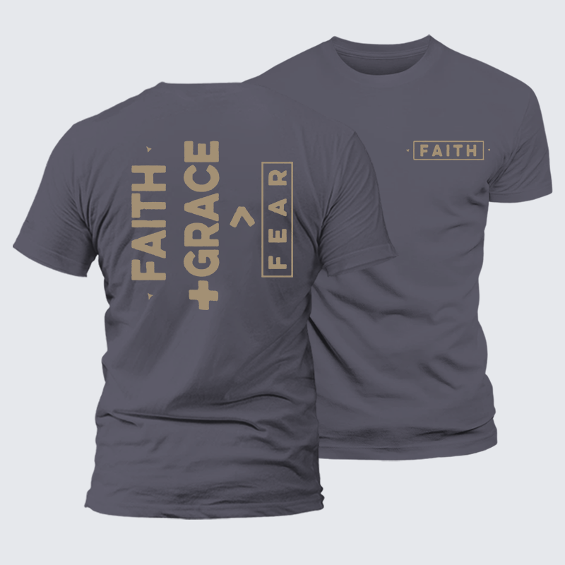 Faith + Grace ＞ Fear Jesus God Christian Premium Mercerized Cotton Tee