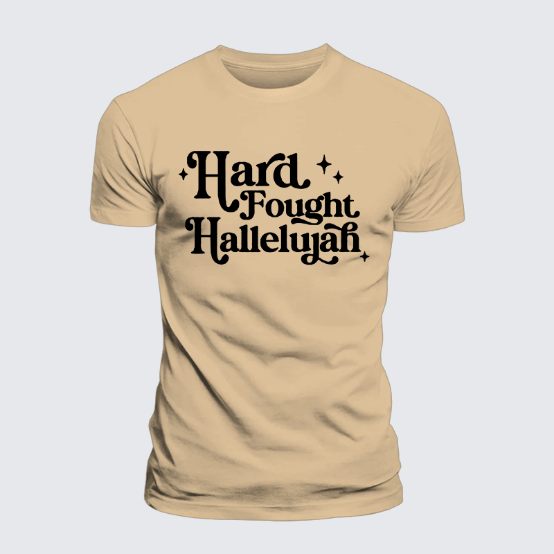 Hard Fought Hallelujah Jesus God Christian Premium Mercerized Cotton Tee