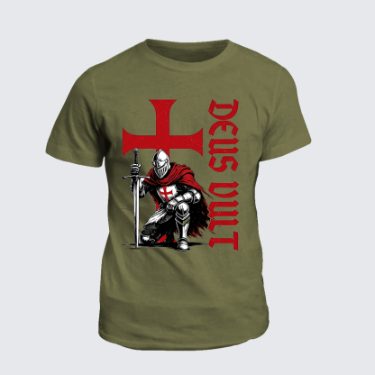 Templar Knight Crusader Deus Vult Jesus God Christian Cotton T-Shirt