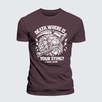 Death, Where is your Sting? - 1 COR 15:55 Jesus God Christian Premium Mercerized Cotton Tee