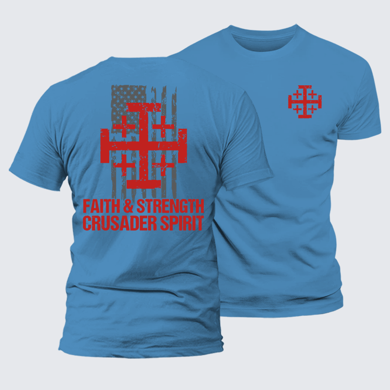 Faith &Strength Crusader Spirit Crusader Knight  Jesus God Christian Premium Mercerized Cotton Tee