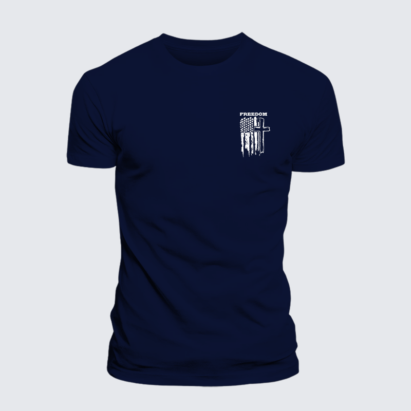 Freedom Cross Vertical Flag Jesus God Christian Cotton T-Shirt