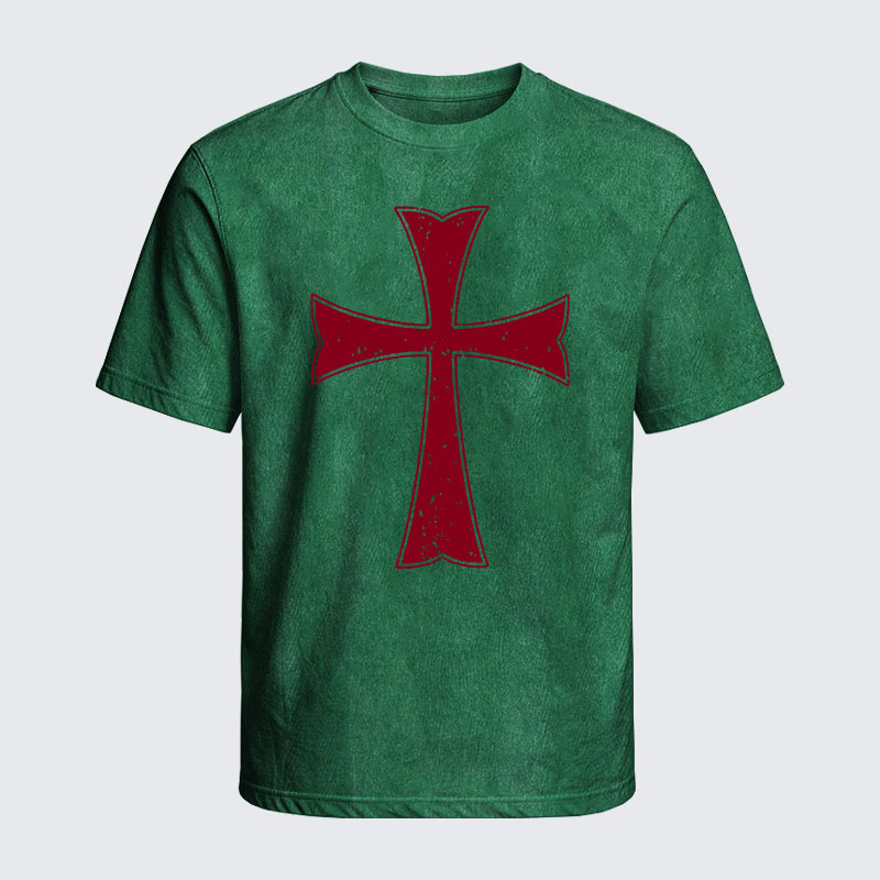 Washed T-Shirt - Knights Templar Crusader Cross