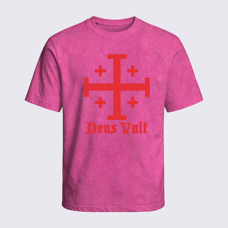 Washed T-Shirt - Jerusalem Cross Deus Vult