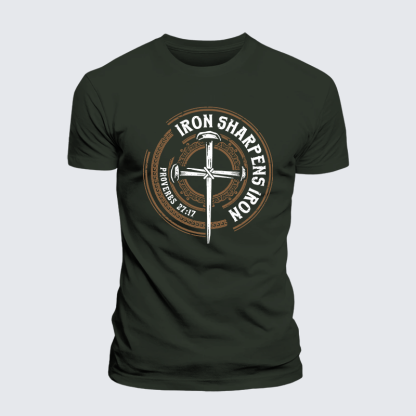 Iron Sharpens Iron - Proverbs 27:17 Jesus God Christian Premium Mercerized Cotton Tee