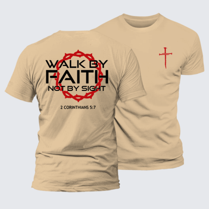 Walk By Faith Not By Sight 2 Corinthians 5:7 Cross Jesus God Christian Premium Mercerized Cotton Tee