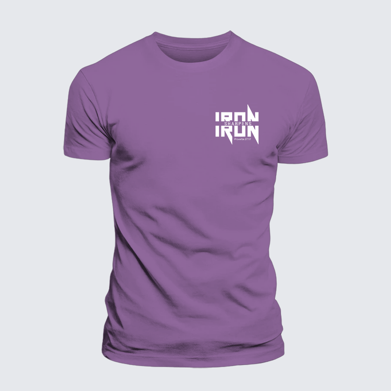 IRON SHARPENS IRON Proverbs 27:17 Jesus God Christian Premium Mercerized Cotton Tee