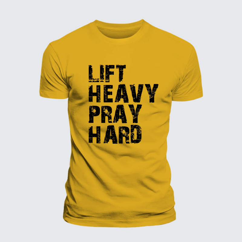 Lift Heavy Pray Hard Gym Jesus God Christian Premium Mercerized Cotton Tee