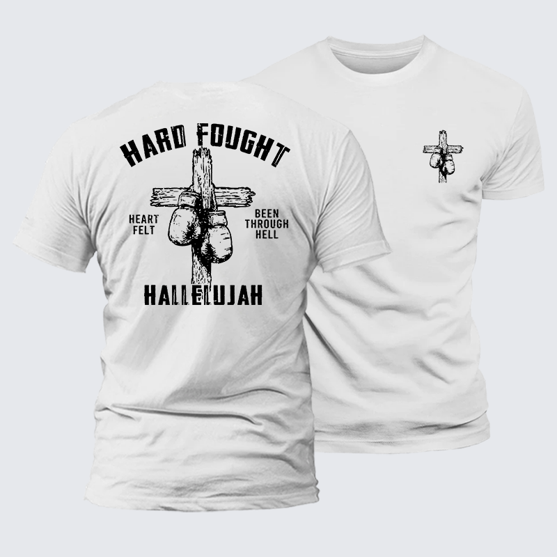Hard Fought Hallelujah  Jesus God Christian Premium Mercerized Cotton Tee
